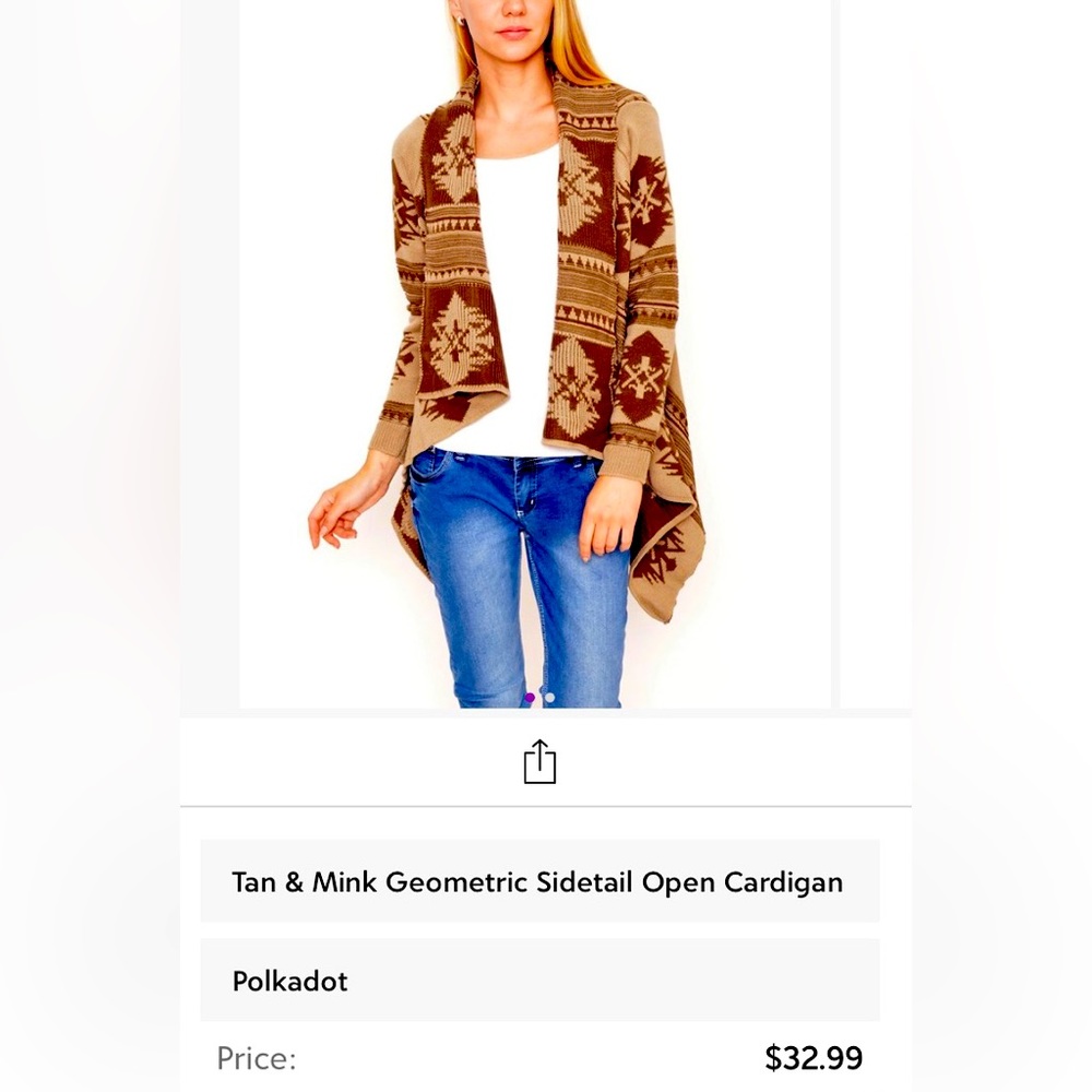 Sidetail Open Cardigan - Tan Geometric